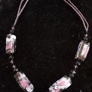 PURPLE & BLACK ART GLASS.  HANDBEADED. 20"